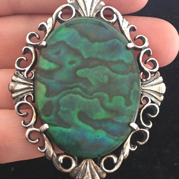 Vintage KABANA Silver Green Paua pendant